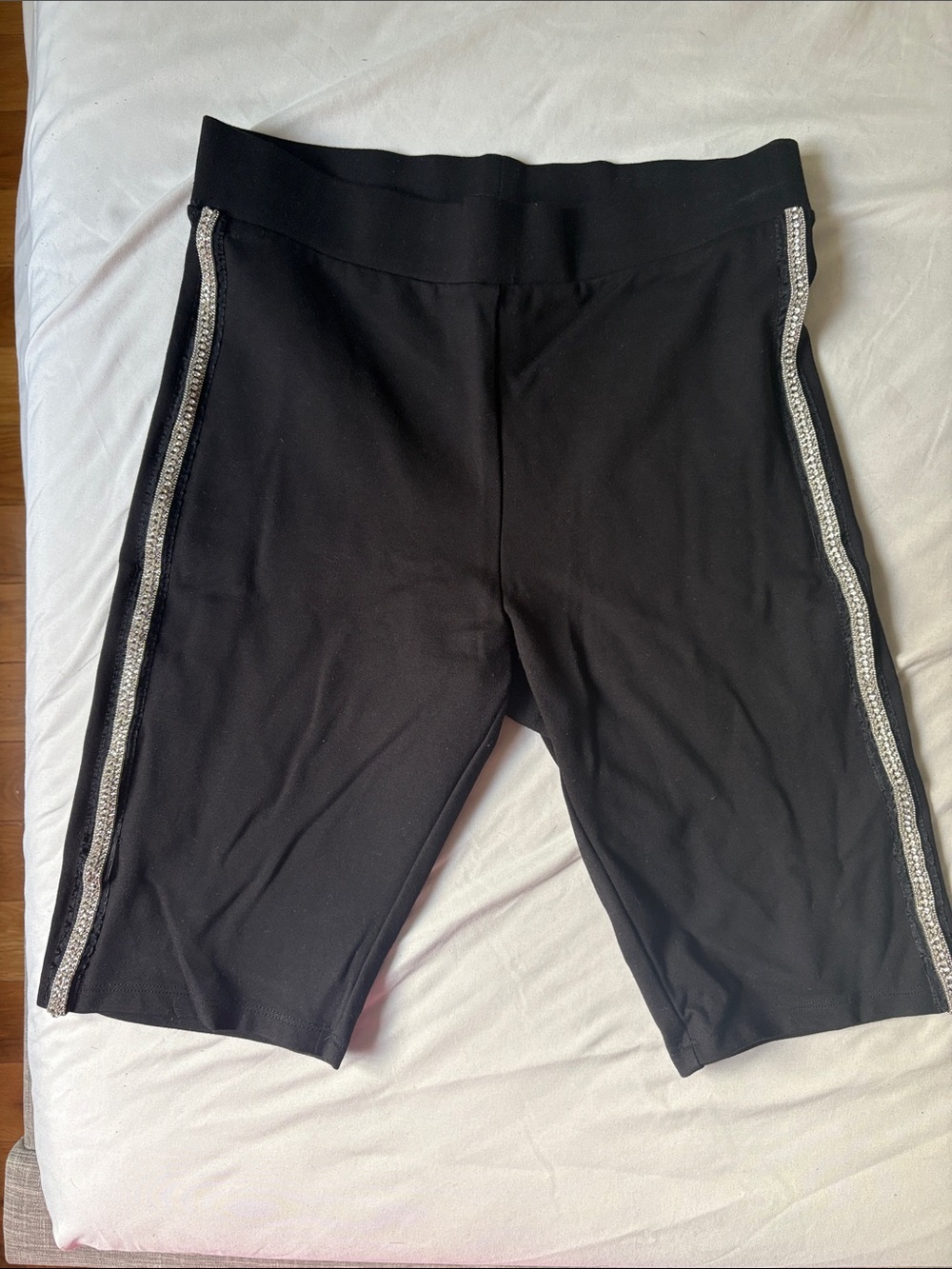 Zara Black Biker Shorts with Silver Rhinestone Side Trim